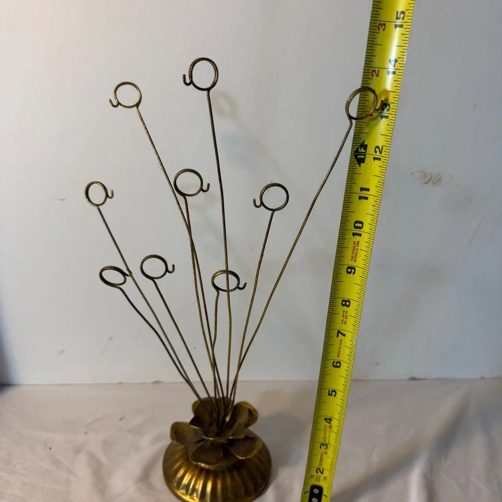 Vintage Brass Gold Metal Multi Photo Clip Holder Tree Flower Base Stand 14.5in